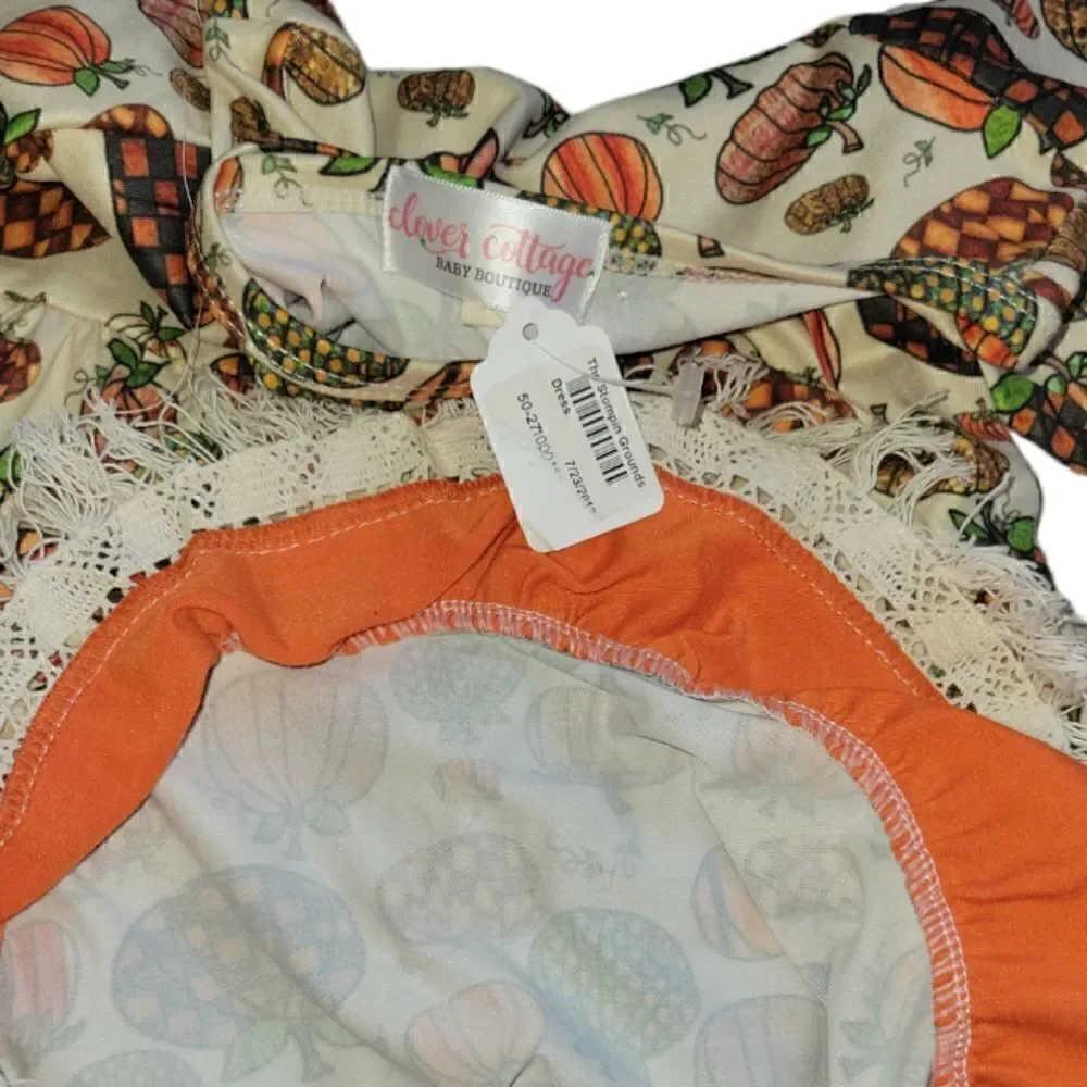 Girls Fall Pumpkin Thanksgiving Halloween Longsleeve Dress with Fringe Ruffle 3T